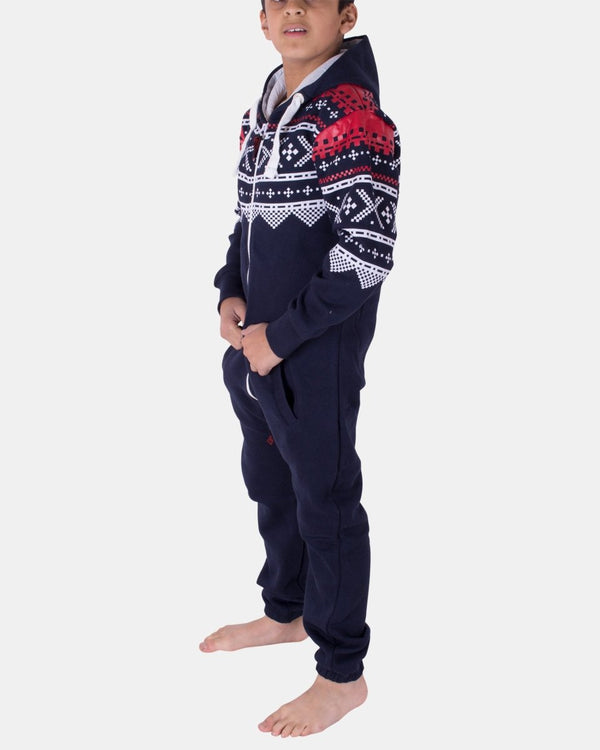 Noroze Navy Kids Aztec Hooded Onesie