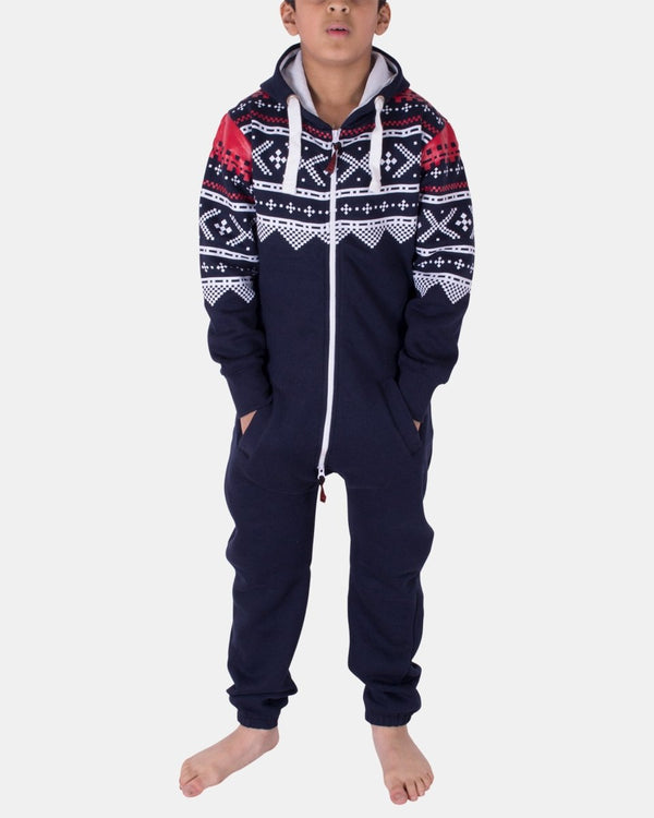 noroze Navy Kids Aztec Hooded Onesie