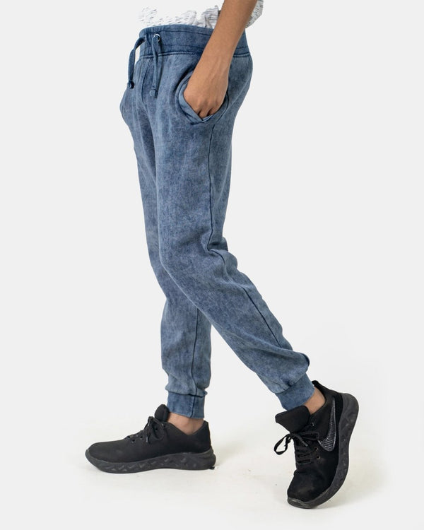 Noroze Navy Kids Bleach-Effect Sweatpants