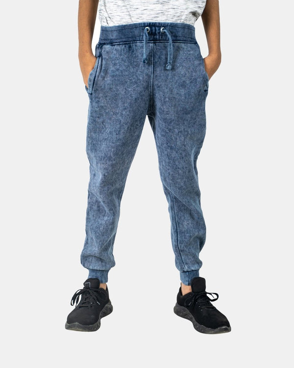 noroze Navy Kids Bleach-Effect Sweatpants