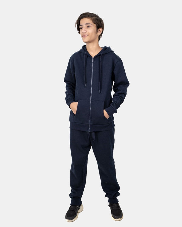 noroze Navy Kids Plain Hooded Tracksuit