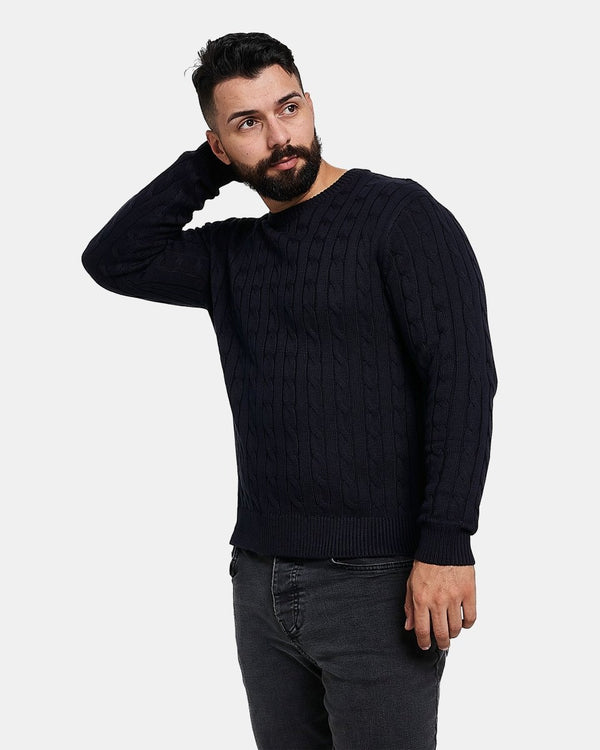 Noroze Navy Mens Cable Knit Jumper