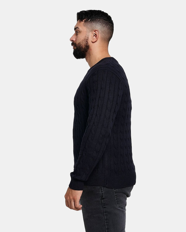 Noroze Navy Mens Cable Knit Jumper