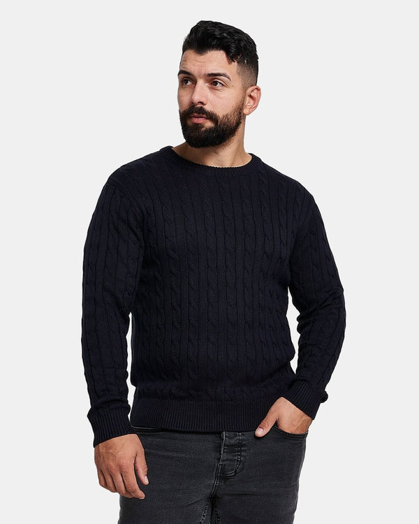 noroze Navy Mens Cable Knit Jumper