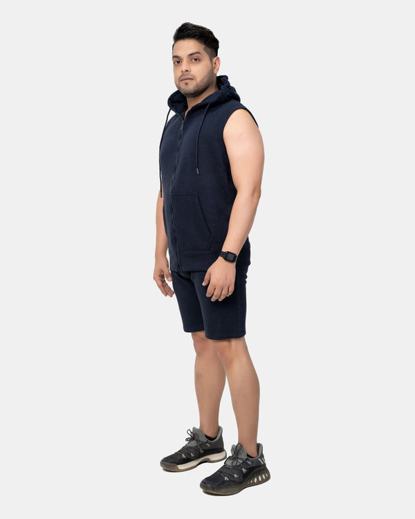 Noroze Navy Mens S-Less Short Tracksuit Set
