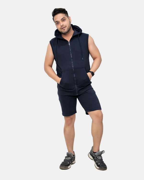 Noroze Navy Mens S-Less Short Tracksuit Set