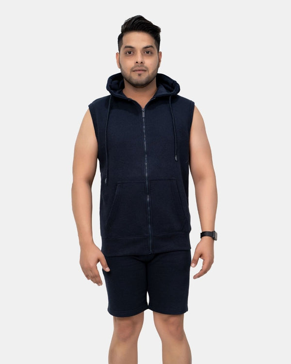 noroze Navy Mens S-Less Short Tracksuit Set