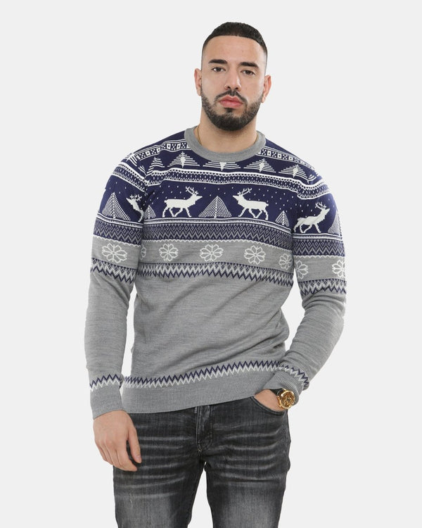 noroze Navy Moose Knitted Men’s Xmas Jumper