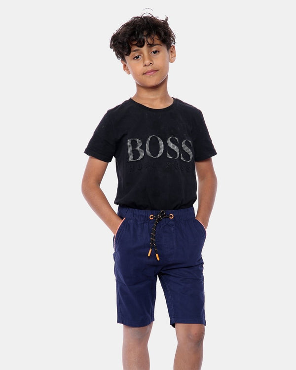 noroze Navy Plain Cotton Drawstring Short