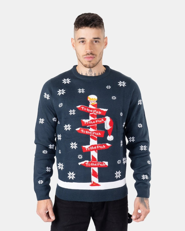 noroze Navy Pub Reindeer Novelty Jumpers