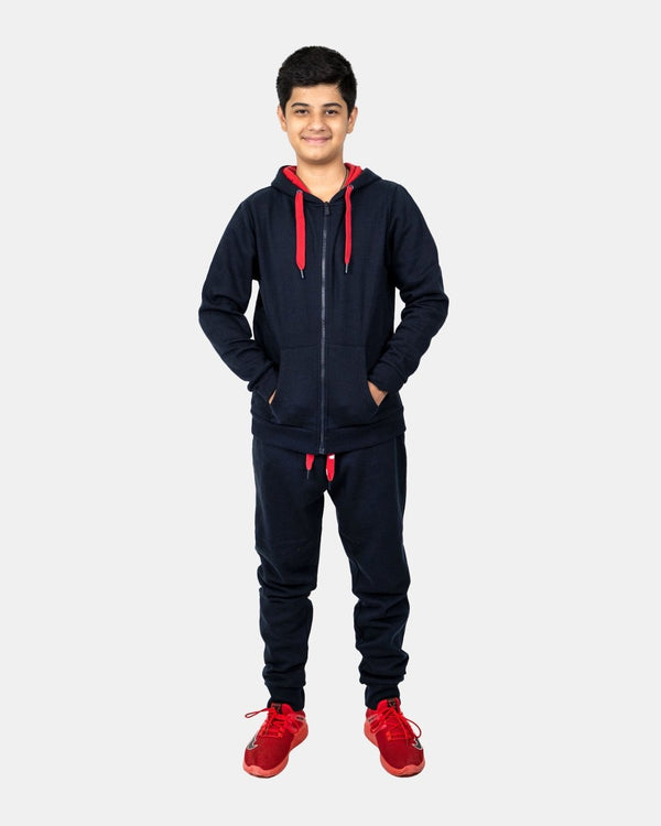noroze Navy/Red Contrast Fleece Tracksuit