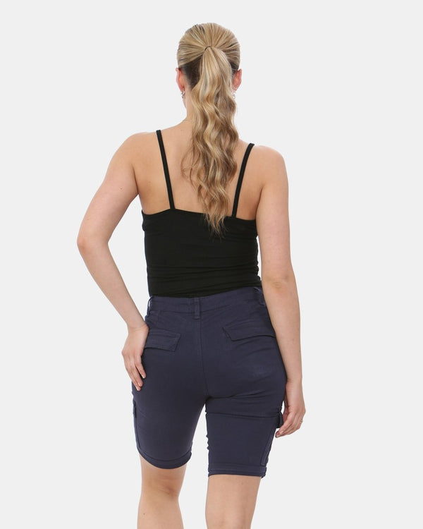 Noroze Navy Turned Hem Bengaline Casual Shorts