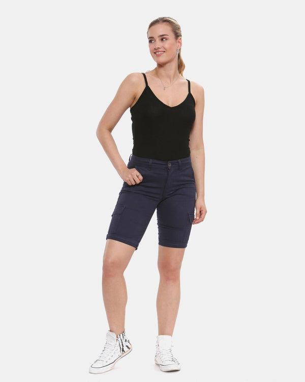 Noroze Navy Turned Hem Bengaline Casual Shorts