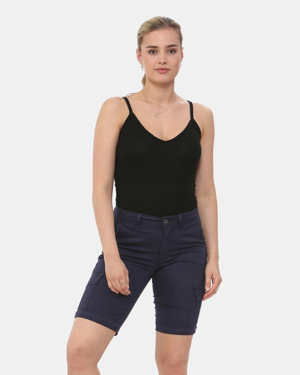 noroze Navy Turned Hem Bengaline Casual Shorts