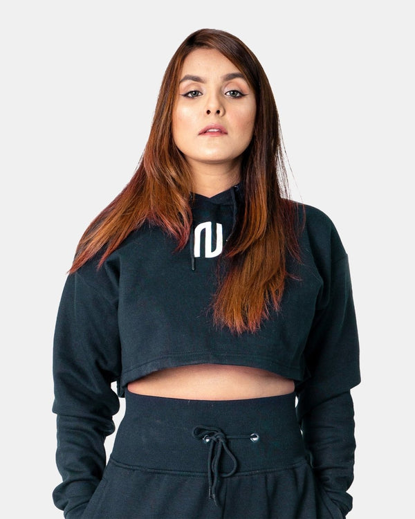 noroze Navy Womens Crop Top Hoodie