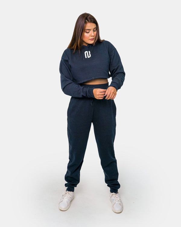 Noroze Navy Womens Crop Top Tracksuit