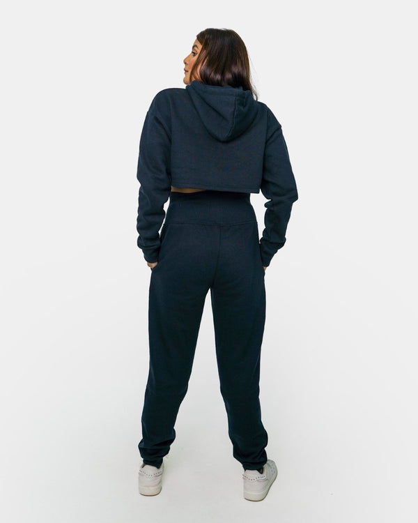 Noroze Navy Womens Crop Top Tracksuit