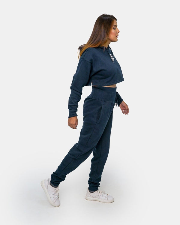 Noroze Navy Womens Crop Top Tracksuit