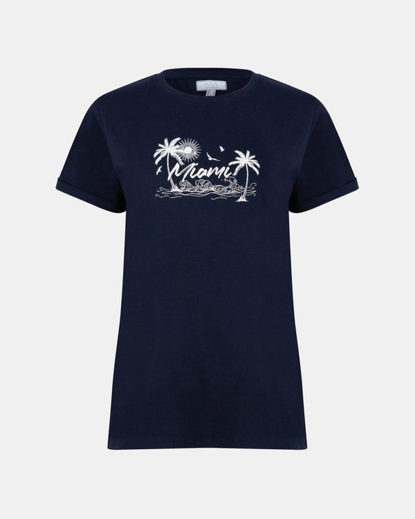 noroze Navy Womens Miami Pale Printed T-Shirt