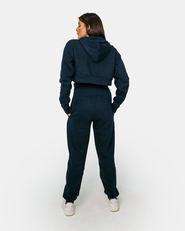 Noroze Navy Womens Ribbed Hem Hoodie
