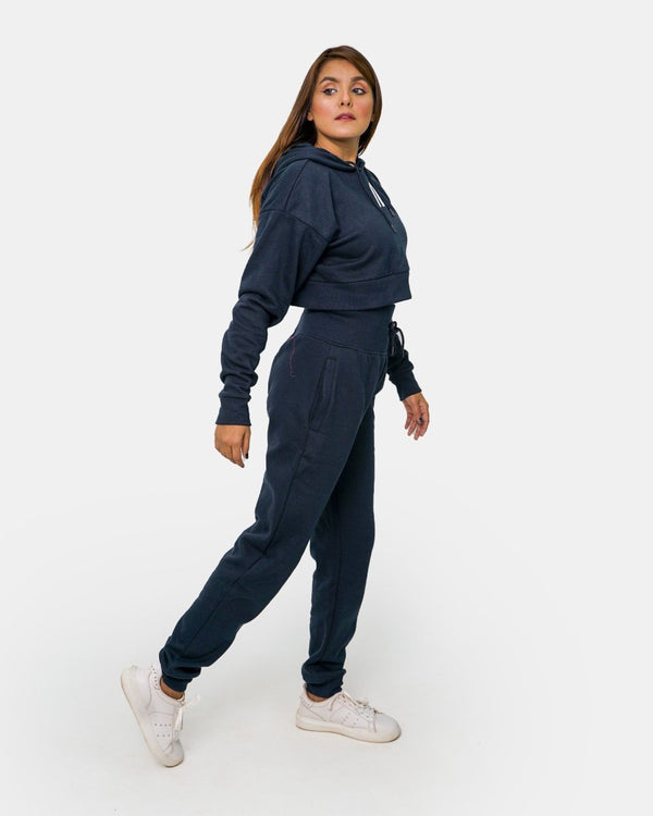 Noroze Navy Womens Ribbed Hem Hoodie