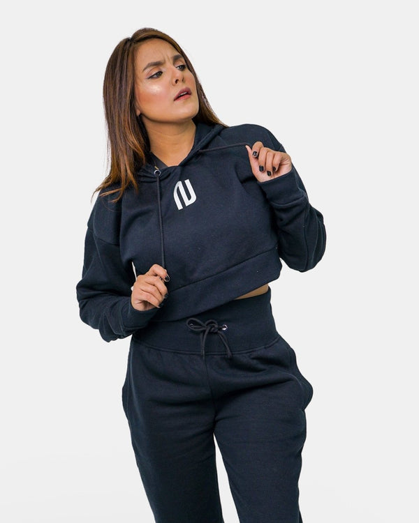 noroze Navy Womens Ribbed Hem Hoodie