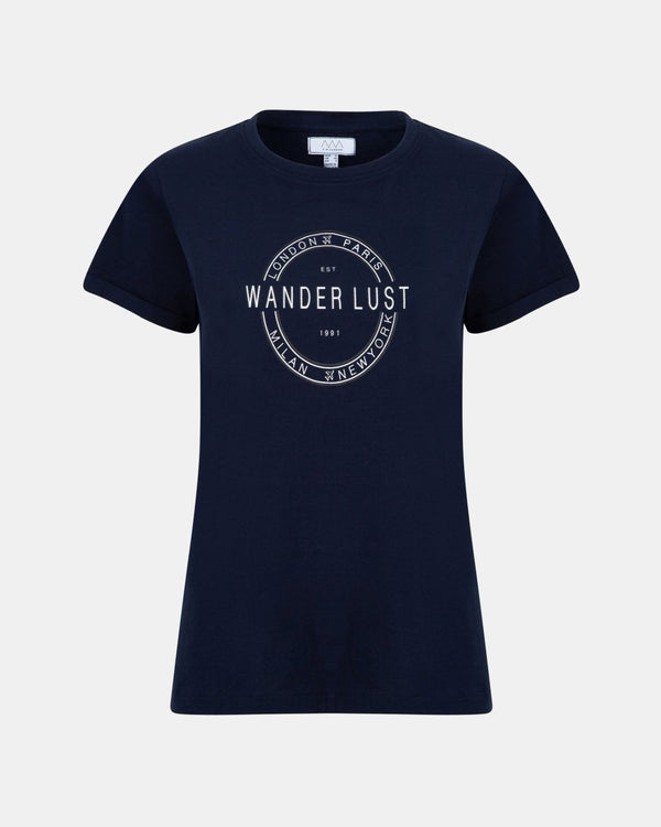 noroze Navy Womens Wanderlust Printed T-Shirt