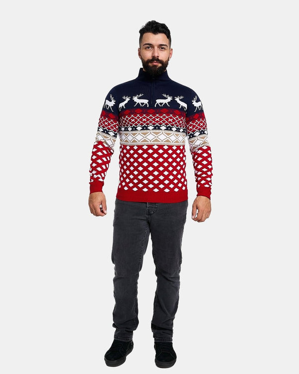 Noroze Navy Zip Neck Chunky Knit Christmas Jumper