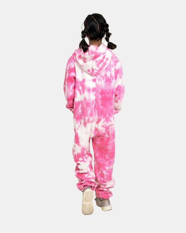 Noroze Pink Kids Fleece Tie-Dye Onesie