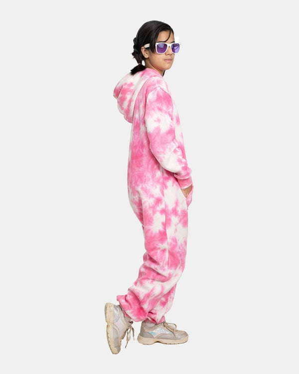 Noroze Pink Kids Fleece Tie-Dye Onesie