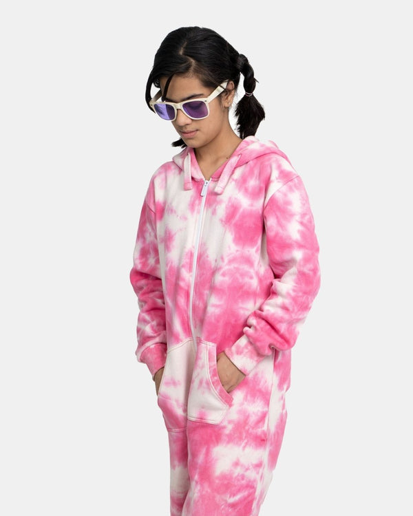 Noroze Pink Kids Fleece Tie-Dye Onesie