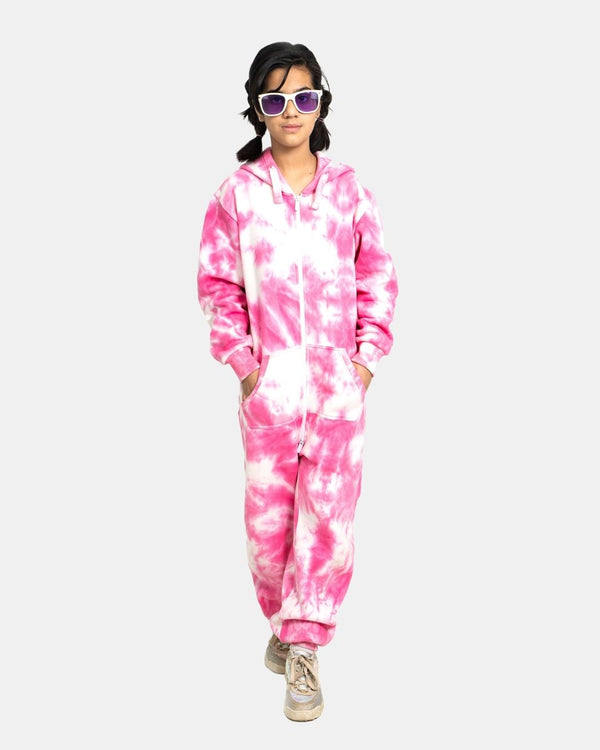 noroze Pink Kids Fleece Tie-Dye Onesie