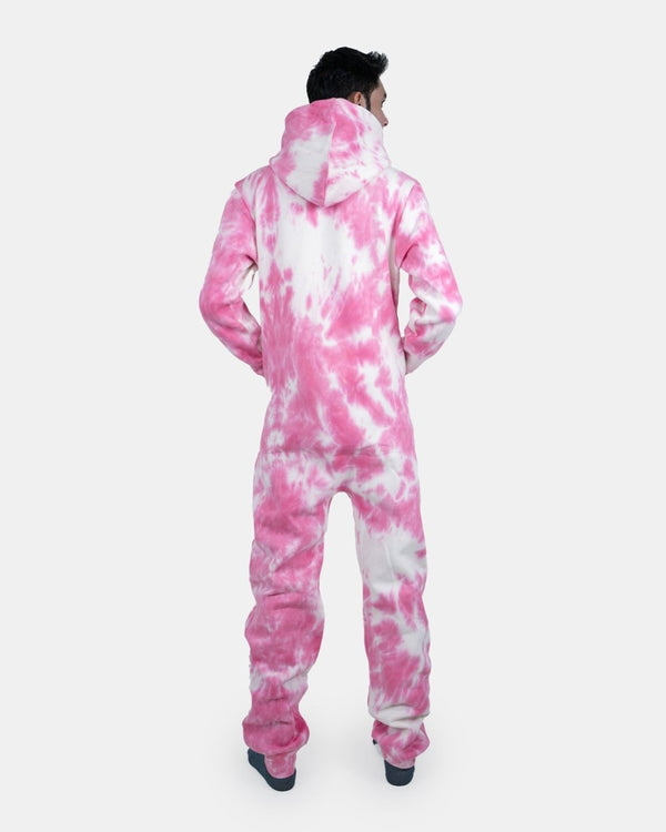 Noroze Pink Men's Fleece Tie-Dye Onesie