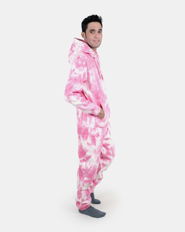 Noroze Pink Men's Fleece Tie-Dye Onesie