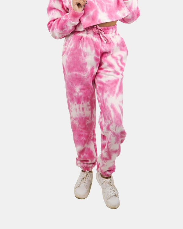 noroze Pink Tie-Dye Womens Fleece Trousers