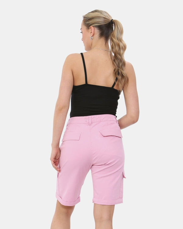 Noroze Pink Turned Hem Bengaline Casual Shorts
