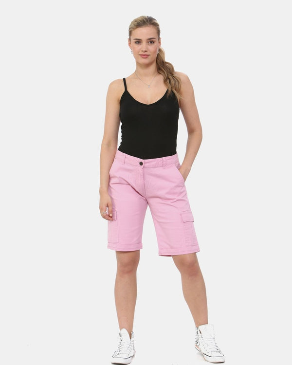 Noroze Pink Turned Hem Bengaline Casual Shorts