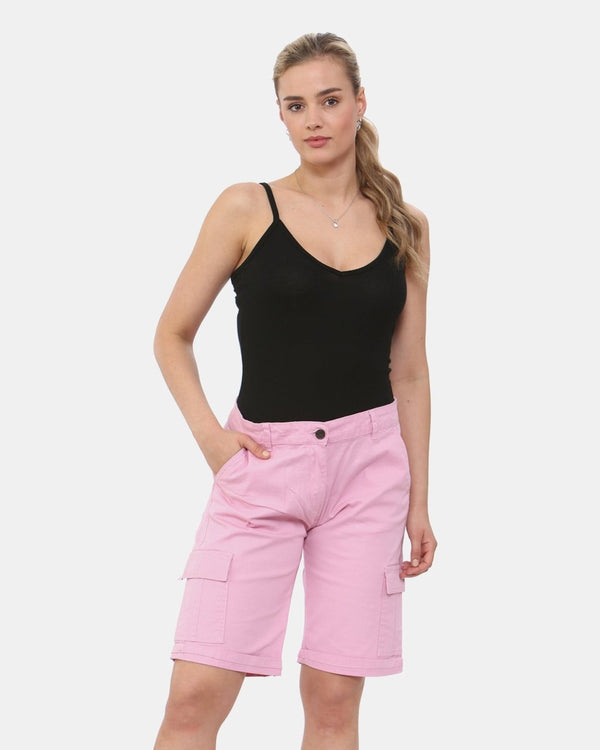 noroze Pink Turned Hem Bengaline Casual Shorts