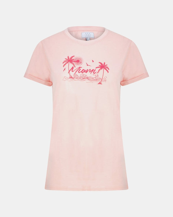 noroze Pink Womens Miami Pale Printed T-Shirt