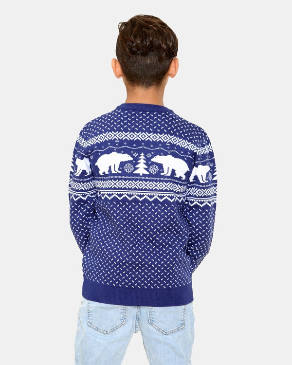 Noroze Polar Bear Navy Kids Christmas Jumper