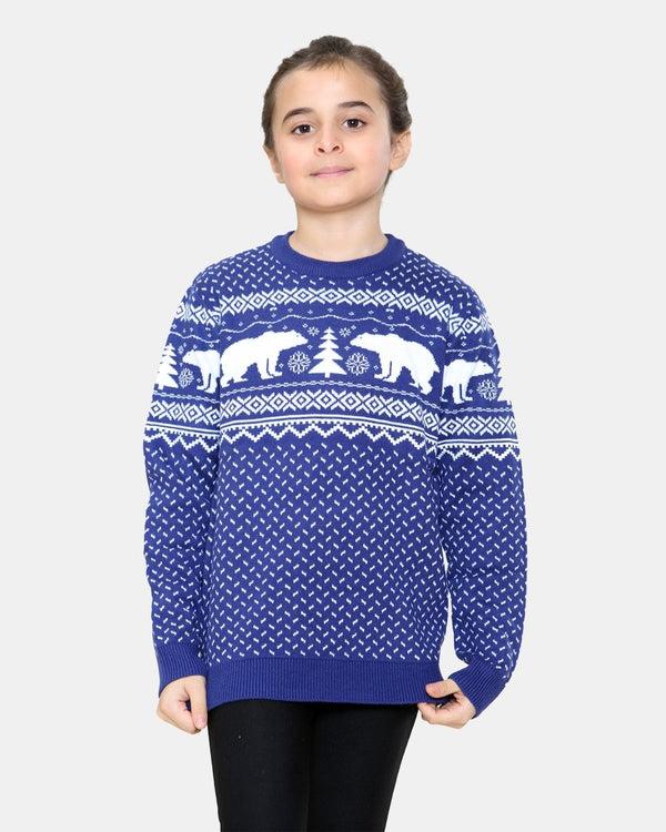 Noroze Polar Bear Navy Kids Christmas Jumper