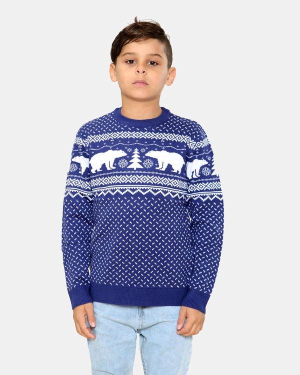 noroze Polar Bear Navy Kids Christmas Jumper