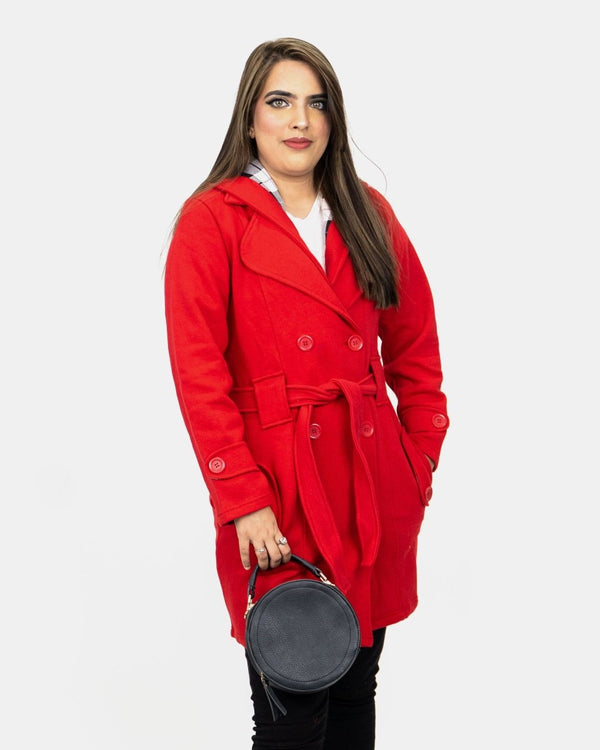 Noroze Red Belted Button Fleece Coat