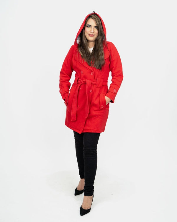 Noroze Red Belted Button Fleece Coat