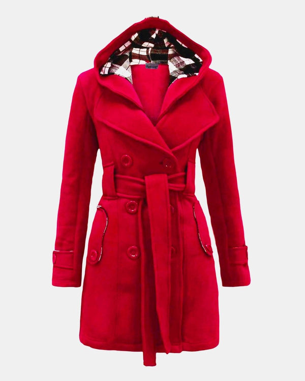 noroze Red Belted Button Fleece Coat