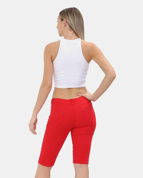 Noroze Red Chino Capri Bengaline Shorts