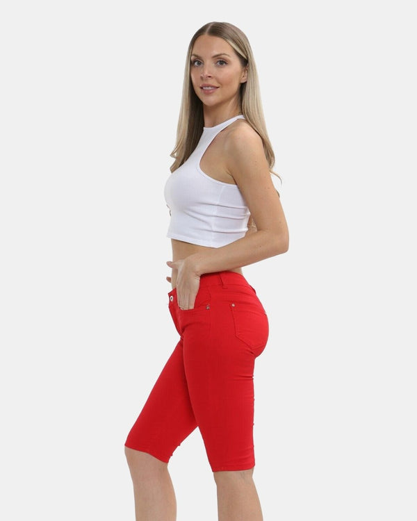 Noroze Red Chino Capri Bengaline Shorts