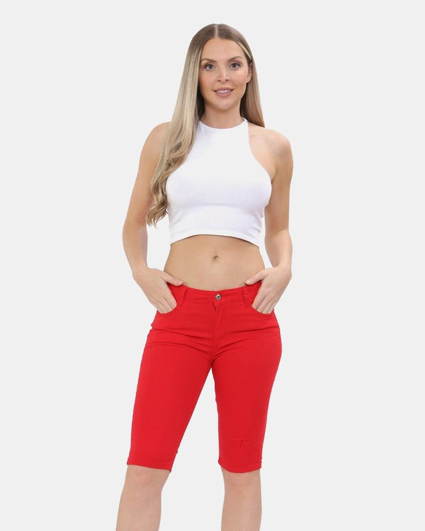 noroze Red Chino Capri Bengaline Shorts