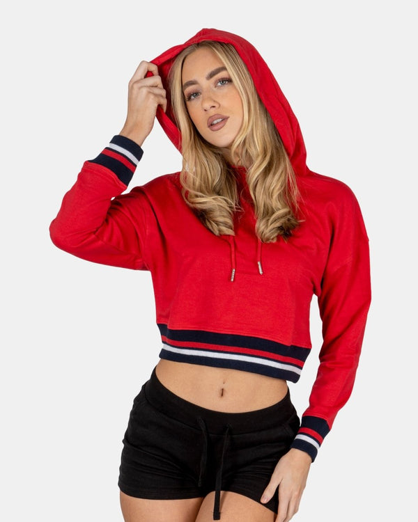 Noroze Red Cropped Baggy Pullover Hoodie