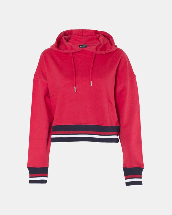 Noroze Red Cropped Baggy Pullover Hoodie